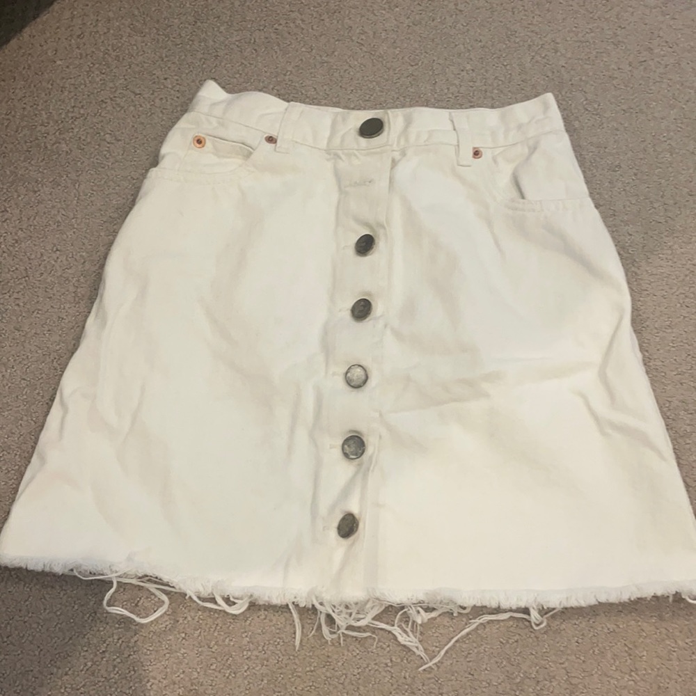White denim high waisted button up mini skirt